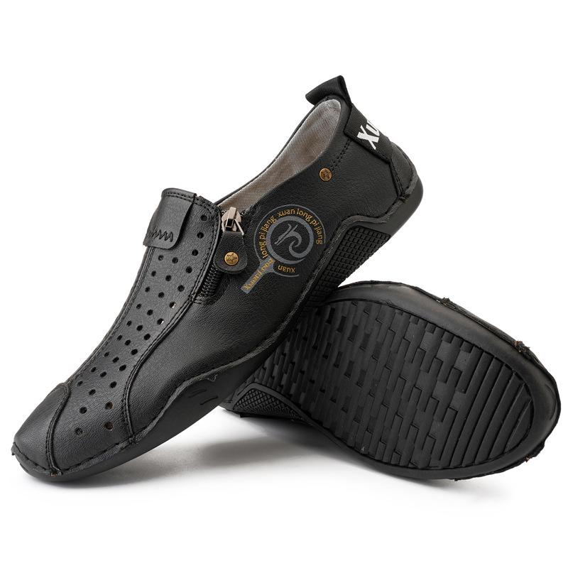 Spring/Summer 2024 Men's Large Size Casual Leather Shoes with Octopus Zipper - Korean Style