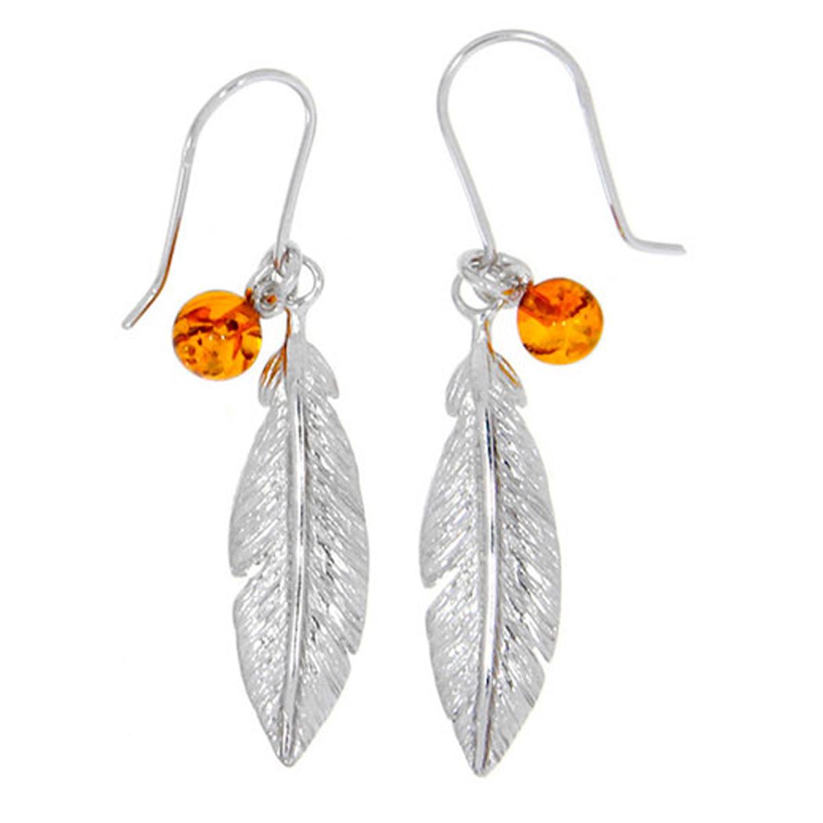 

Les Trésors De Lily [R5034] - Серебряные серьги Artisan Навахо серебряный янтарь (родий) - 27x8 мм