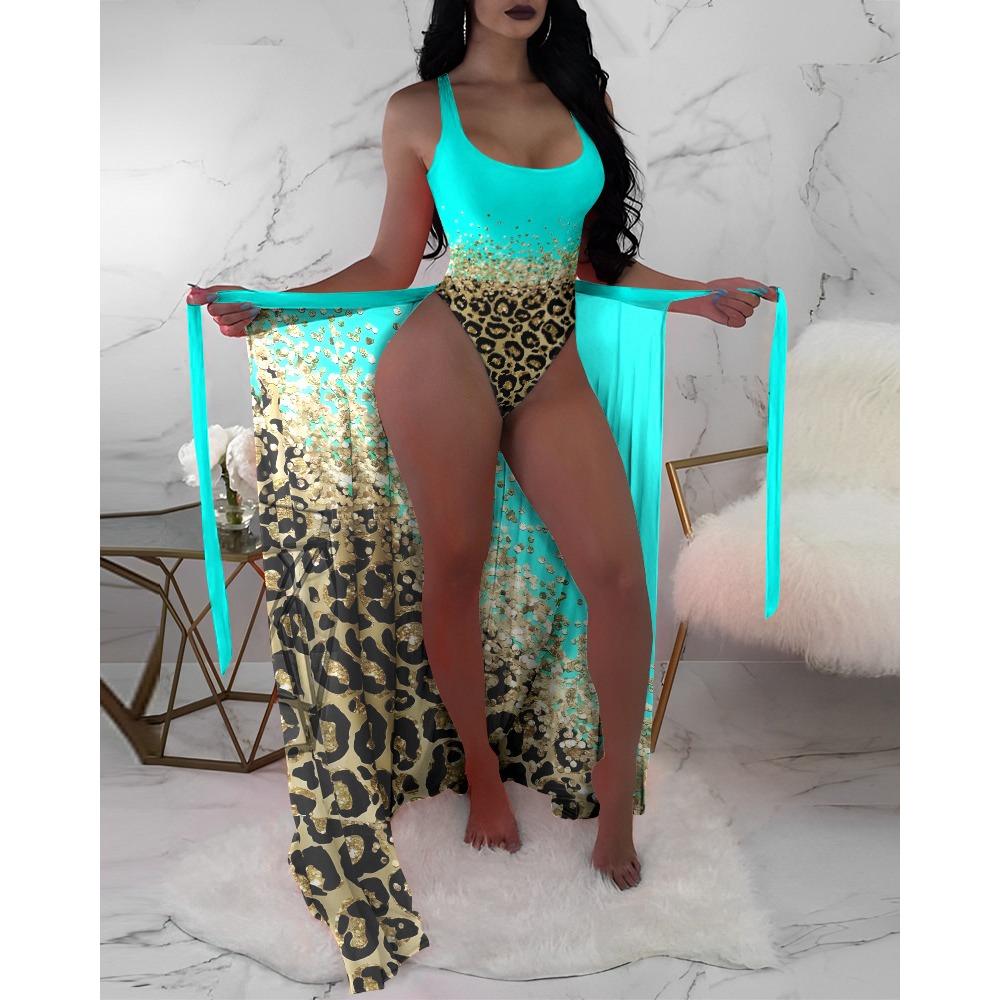 

Европейский и американский купальник женский тройной сетчатый блузка бикини с контрастным цветным принтом XL