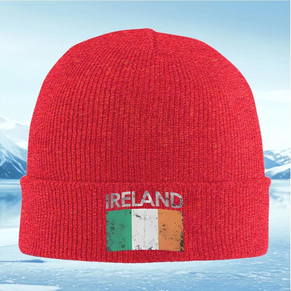 Flag of Ireland with white green orange Unisex Women Unisex Knitted Hat Beanie Pullover Cap Winter Thermal Warm Christmas Outdoor C