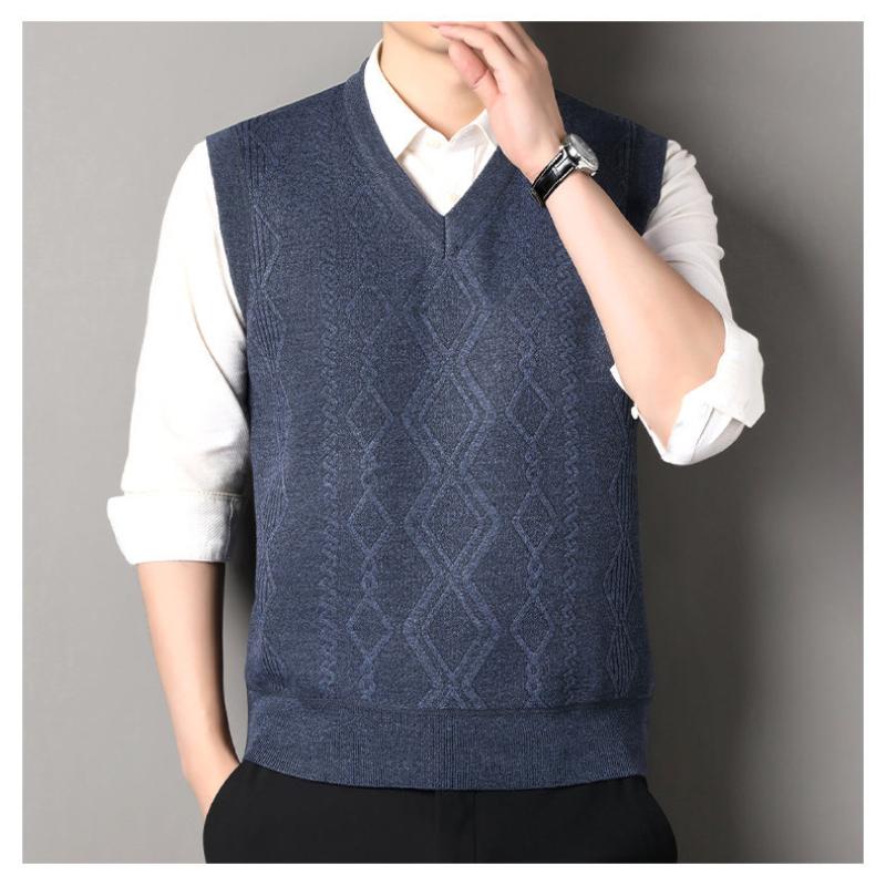 Autumn Winter New Men Pullover V Neck Loose Sweater Vest Inner Wear Versatile Warm Slim Fit Knit Gilet Outerwear