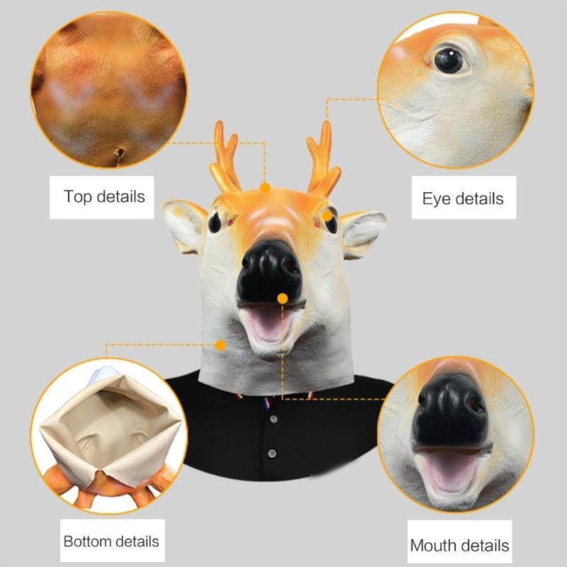 Sika Deer Mask Halloween Animal Head Mask Full Head Latex Mask for Kids Adults