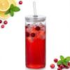 MUG GLASS BOTTLE WITH STRAW 600ml TRANSPARENT GLASS LID