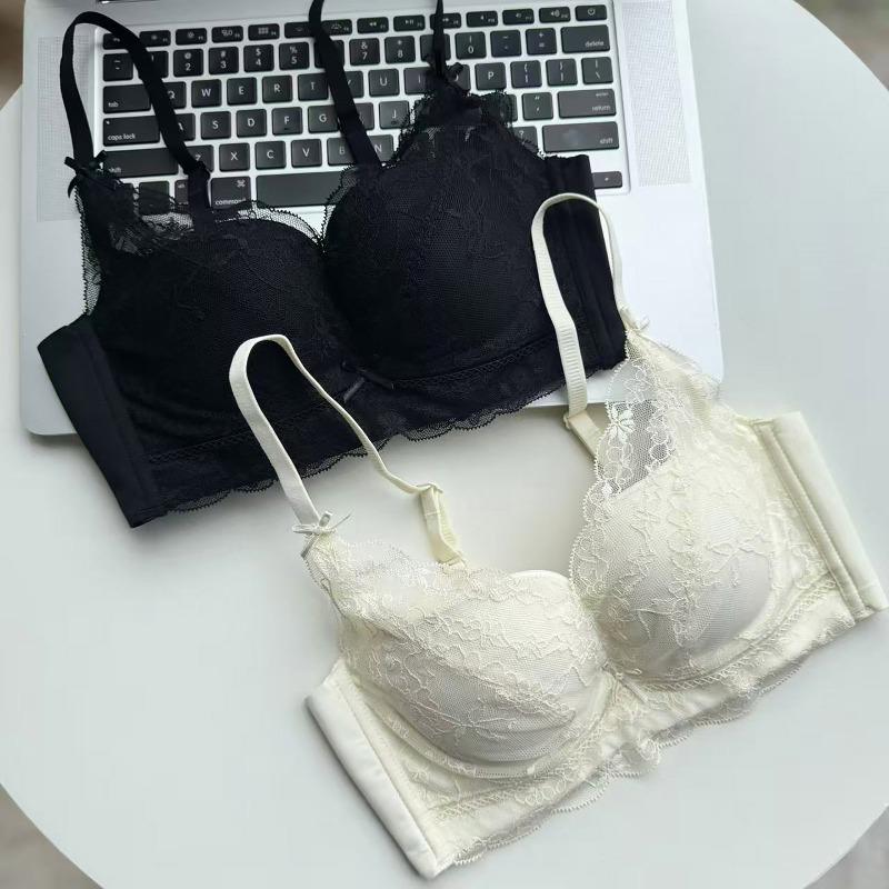 New Lace Modal Skin-friendly No Steel Rim Gathering Underwear Comfortable Small Breasts Show Big Bra Red Wedding Life