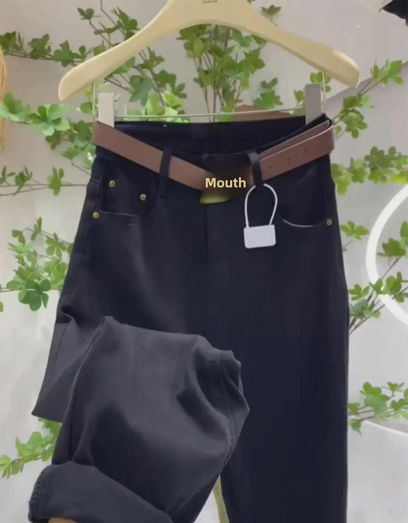 Kadınlar için Büyük Yüksek Bel Düz Paça Kot Pantolon - 2025 İlkbahar/Sonbahar, Petite Bol Kesim, Dokuz Nokta Harem Tarzı.