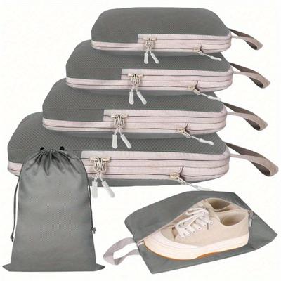 6pcs Cubes de Rangement à Compression pour Valises, Léger, Organisateur de Voyage Extensible Paravel pour Vêtements, Rangement de Bagages, Croisière, Vacances, Plage