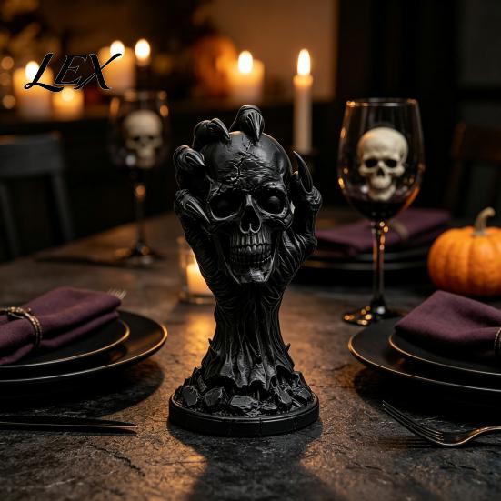 Skull Hand Statue 3D Printed & Devil Figurine, Realistic Holding Unique Halloween Gifts Statue, Gothic Desktop Ornament for Home Decoration