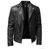 2022 Men's Fashion PU Leather Biker Jacket with Stand Collar - European and American Style