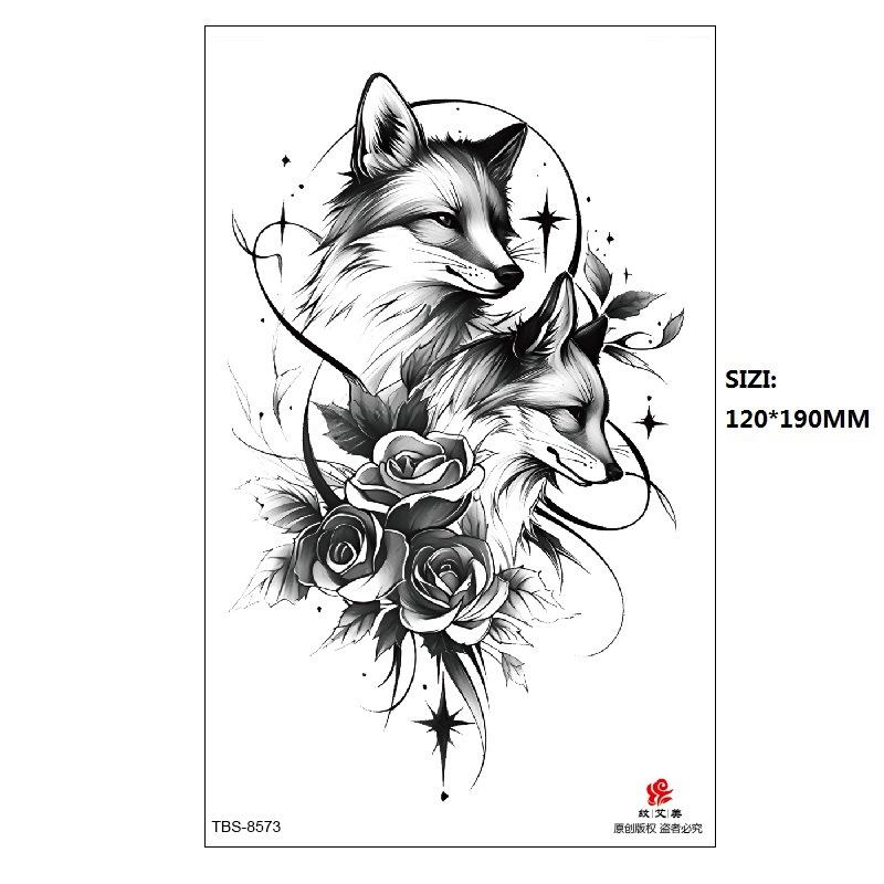 Hand Painted Original Color Flower Fox Phoenix Women'S Simulated Tattoo Water Transfer Tattoo Sticker