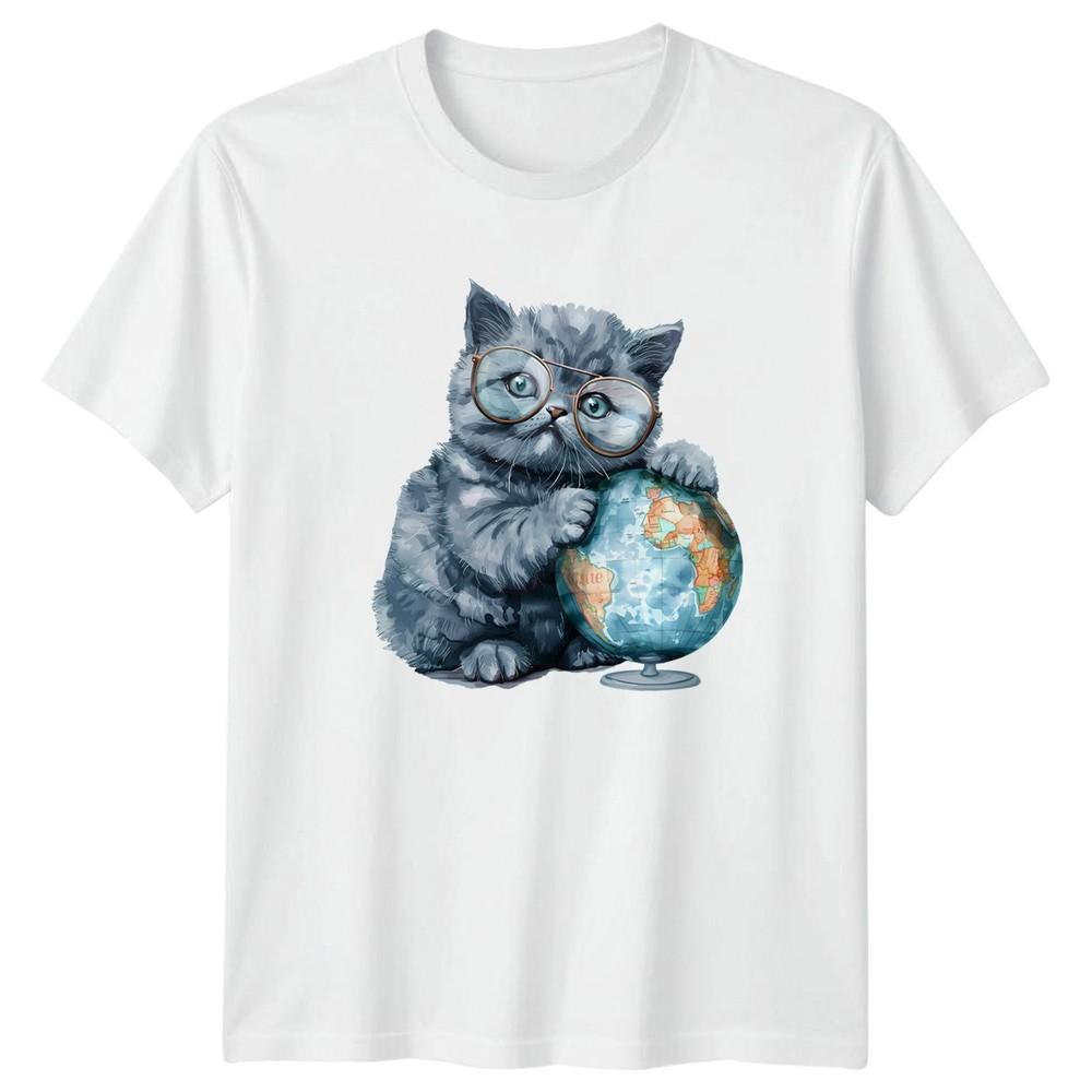 Cute Kitten Wearing Glasses TShirt Geography Cat Birthday Gift For Him And Her S