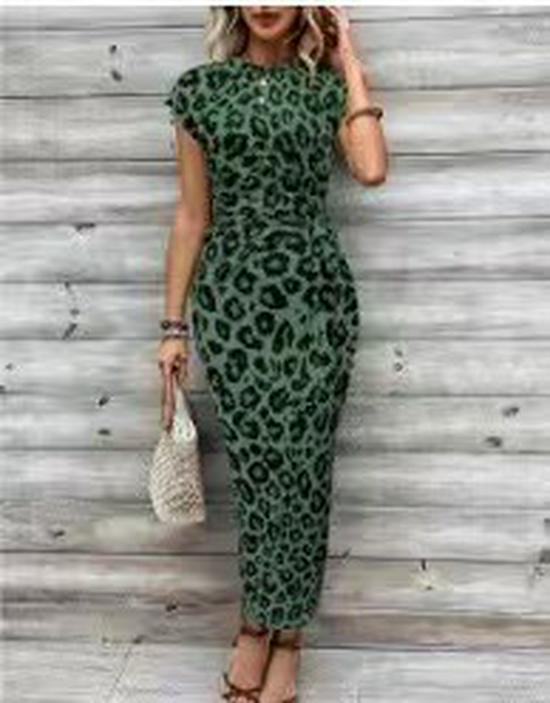 2025 Elegant Striped Short Sleeve Round Neck Waist Tie Summer Dress for Women