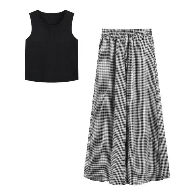 Korean Version of Versatile Summer Suit Women's Sleeveless Vest Niche Retro Plaid Trousers Are Now Popular Fashion Two-piece Set