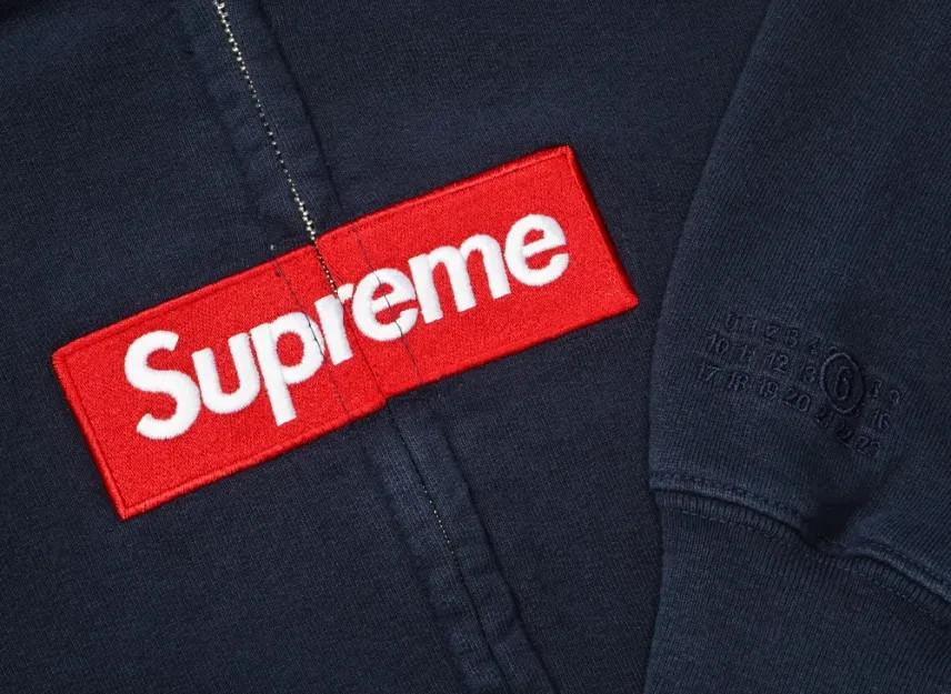 Supreme x MM6 Maison Margiela Box Logo Zip Up Hooded Sweatshirt "Navy"