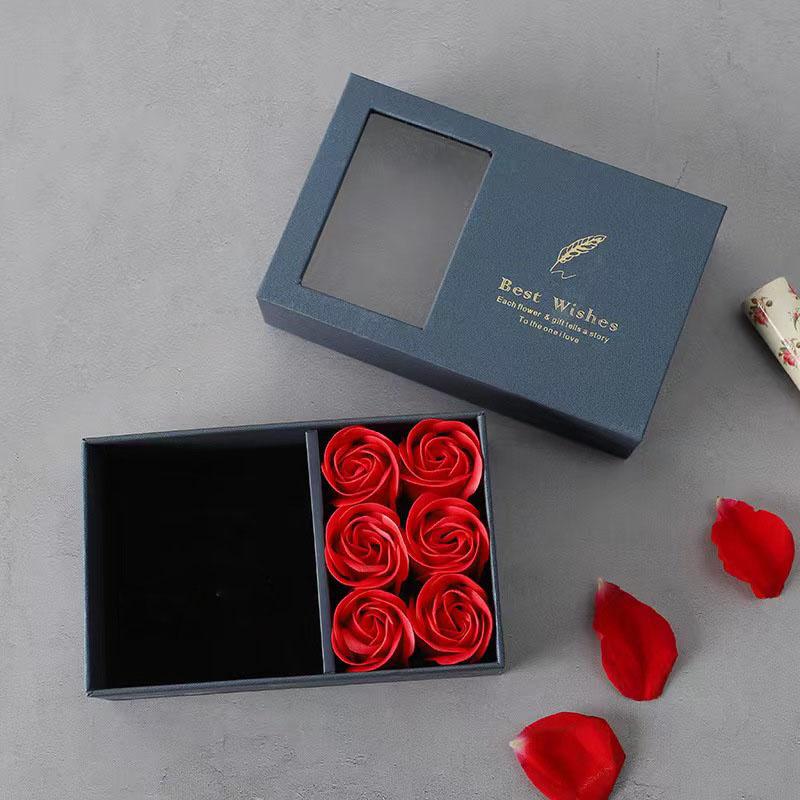 Window Opening Jewelry Box Romantic 6 Rose Pendants Ring Bracelet Valentine's Day Eternal Flower Jewelry Gift Packaging Box Bag