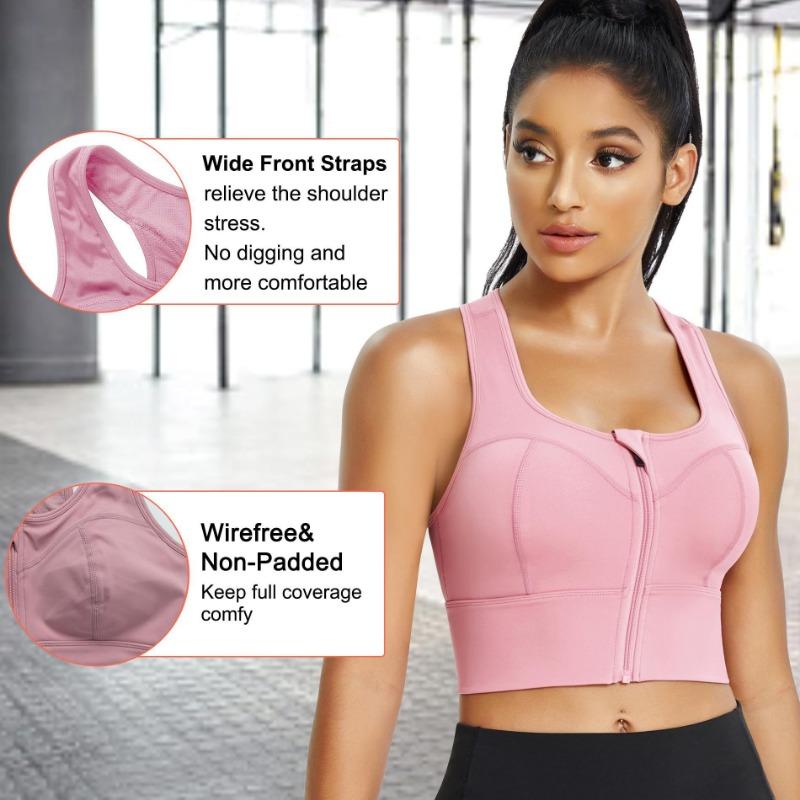 Women Front Zip Racerback Sports Bra For Yoga Fitness Comfortable Moisture Wicking