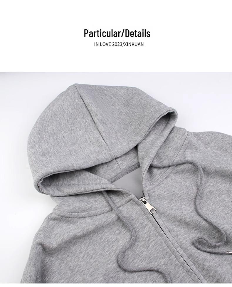 Gray Slim Fit Petite Korean Style Zip-Up Hooded Cardigan for Women, Ideal for Early Autumn/Spring Upper Outerwear