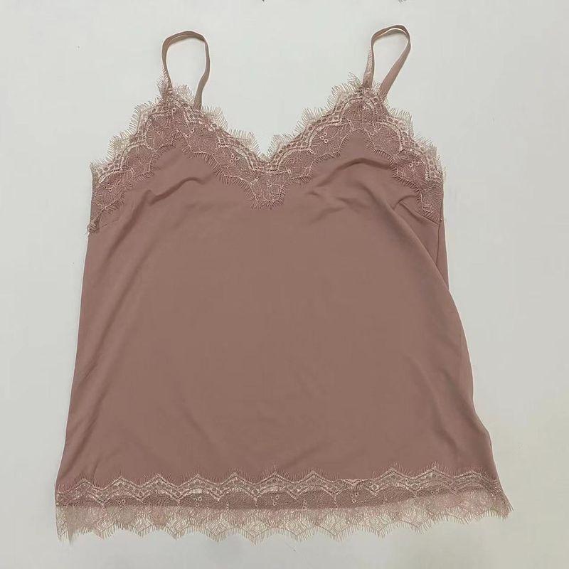 

H0040 Экспортный Сексуальный Кружевной Женский Жилет с V-образным вырезом Летнее Нижнее Белье в Западном Стиле Без Рукавов Регулируемый Сексуальный Топ Flesh pink M