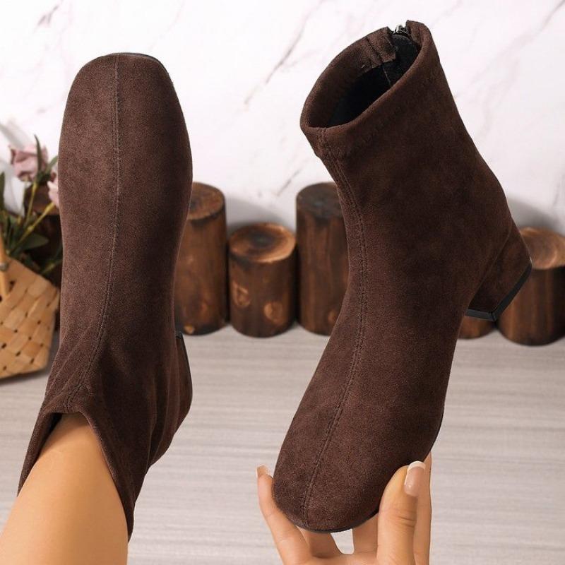 Fashion Winter Faux Suede Short Women Ankle Boots Fashion Square Toe Short Booties Ladies Elegant Mid Heel Booties Classics Office Shoes