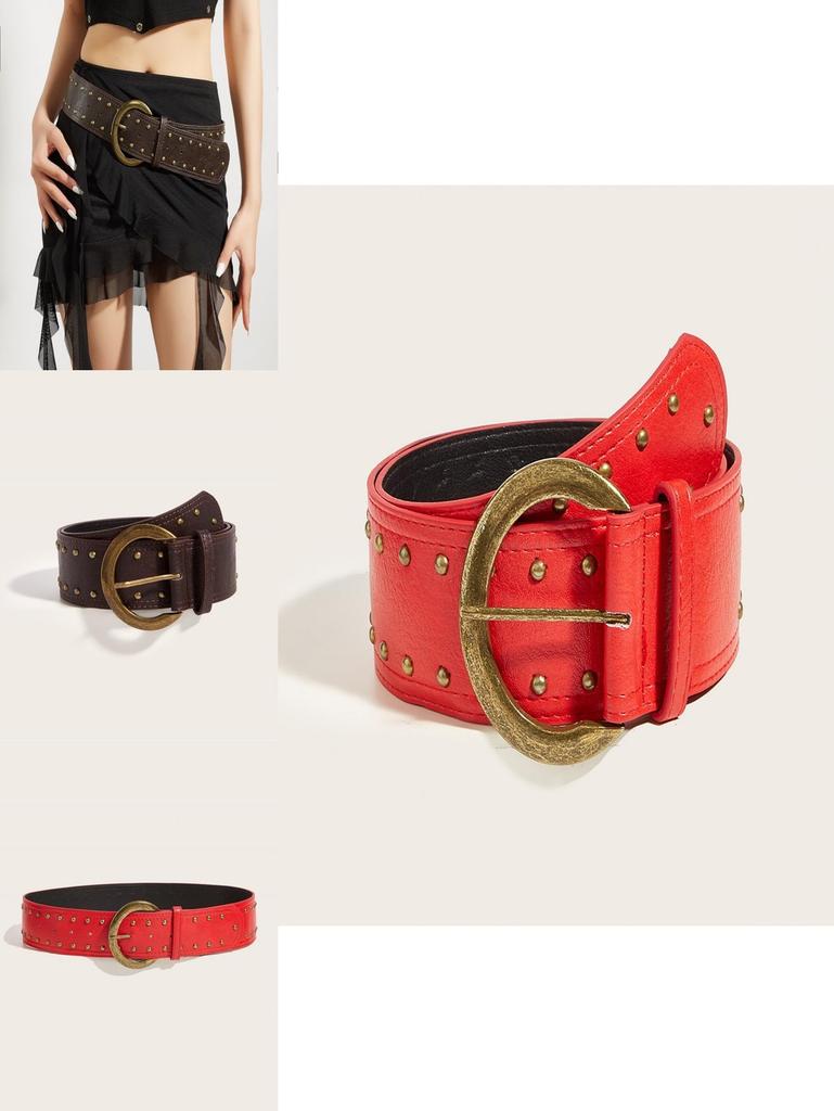 Punk Style Rivet Leather Belt With Alloy Buckle For Casual Fashion Accessories