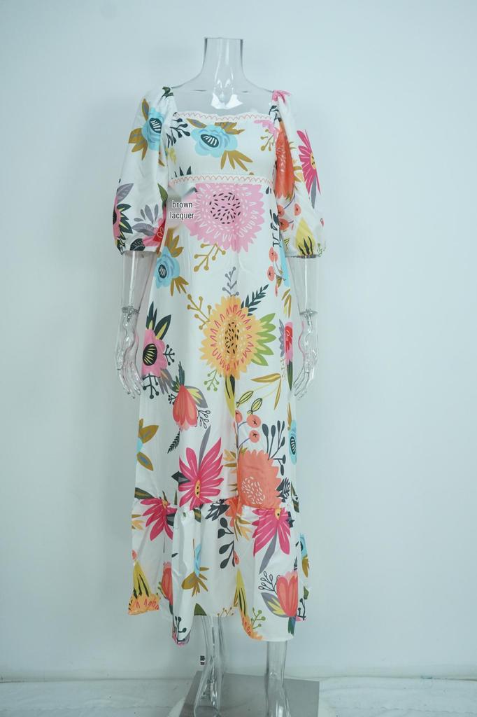 2026 Spring New Arrival: Elegant Lantern Sleeve A-line Dress with Print