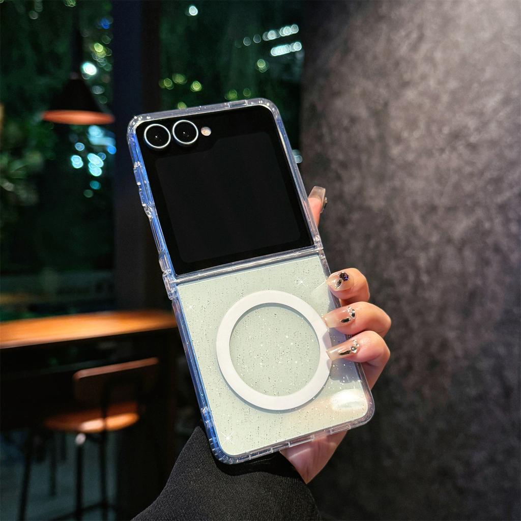 Suitable for Samsung Z Flip7 Folding Screen Mobile Phone Case Flip6 Transparent Flash Powder Magnetic Starry Sky FLIP5 Protection Case