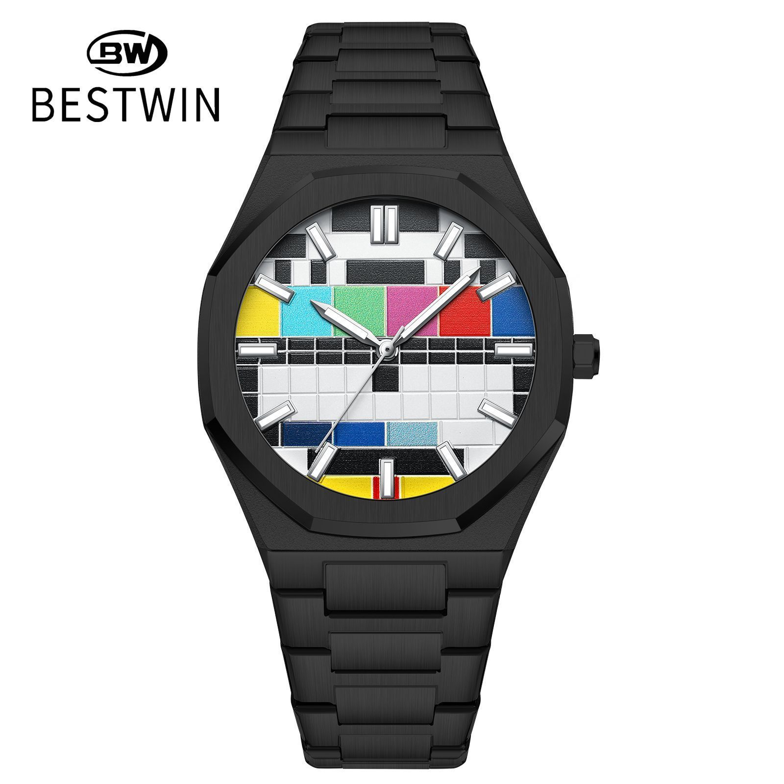 

Niche Personality Trend Quartz Watch China Color Tv Off The Air Alloy Fashion Men S Watch чорний
