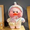 30cm Charming Cafe Pink Duck Stuffed Plush Animals Toy Wear Goggles and Hoodie Soft Doll Girl Birthday Creative Gift for Girls