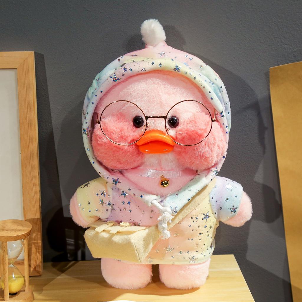 30cm Charming Cafe Pink Duck Stuffed Plush Animals Toy Wear Goggles and Hoodie Soft Doll Girl Birthday Creative Gift for Girls