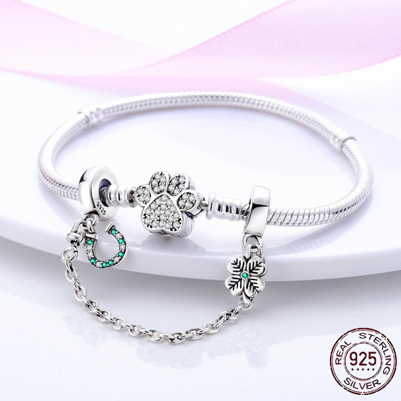 Stříbrný Křišťálový Pavé Bezpečnostní Řetízek Pevný Klip Pramen Přívěsek Vhodný pro Ženy Náramek Stříbrné Šperky Párty Narozeninový Dárek