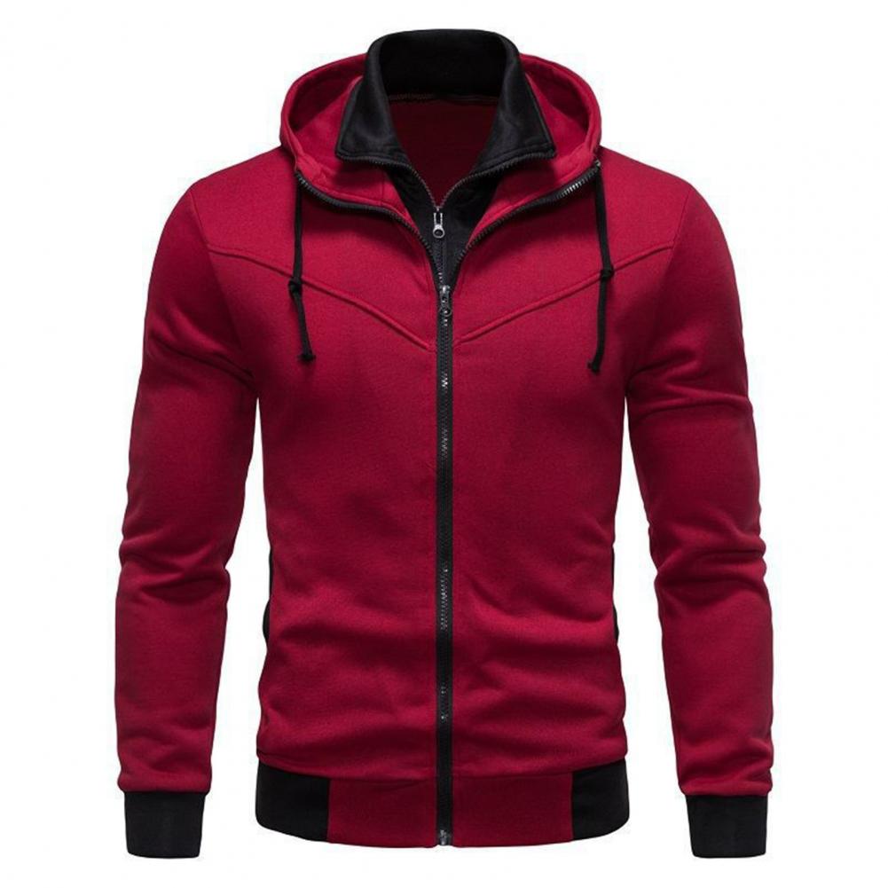 Casual Men Hoodie Men's Zipper Closure Hoodie Cardigan with Drawstring Hood Contrast Color Design for Fall Spring Seasons Spring