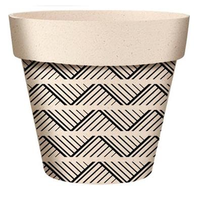 [A2070] - Black Beige 'Boho' Bamboo Plant Pot - 7x6 Cm