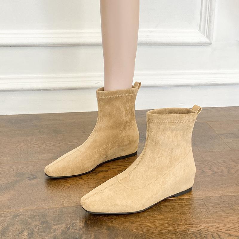 2025 New Korean Version Suede Elastic Boots Daily Thin Short Boots Short Boots Sleeve Thin Boots Versatile Fashion Boots