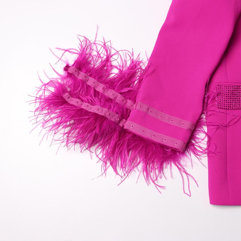 Women's 2025 Korean Style Shawl Collar Jacket with Ostrich Feather Spliced Design