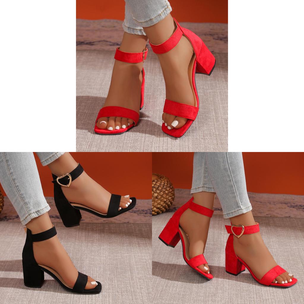 Rome Sandals For Women Summer Pu Material With Block Heel And Buckle Closure