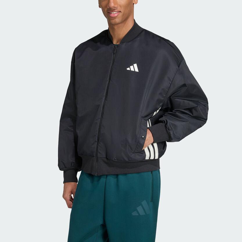 Adidas M Stadium Bmb Logo Three Stripes Stand Collar Zipper Long Sleeve Cotton Jacket Men Jacket JN1825