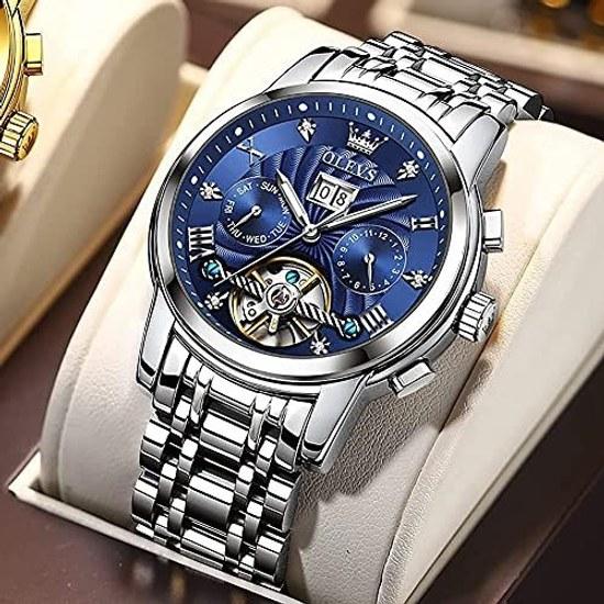 OLEVS wristwatch mens popular blue automatic skeleton stylish watch luminous calendar date waterproof