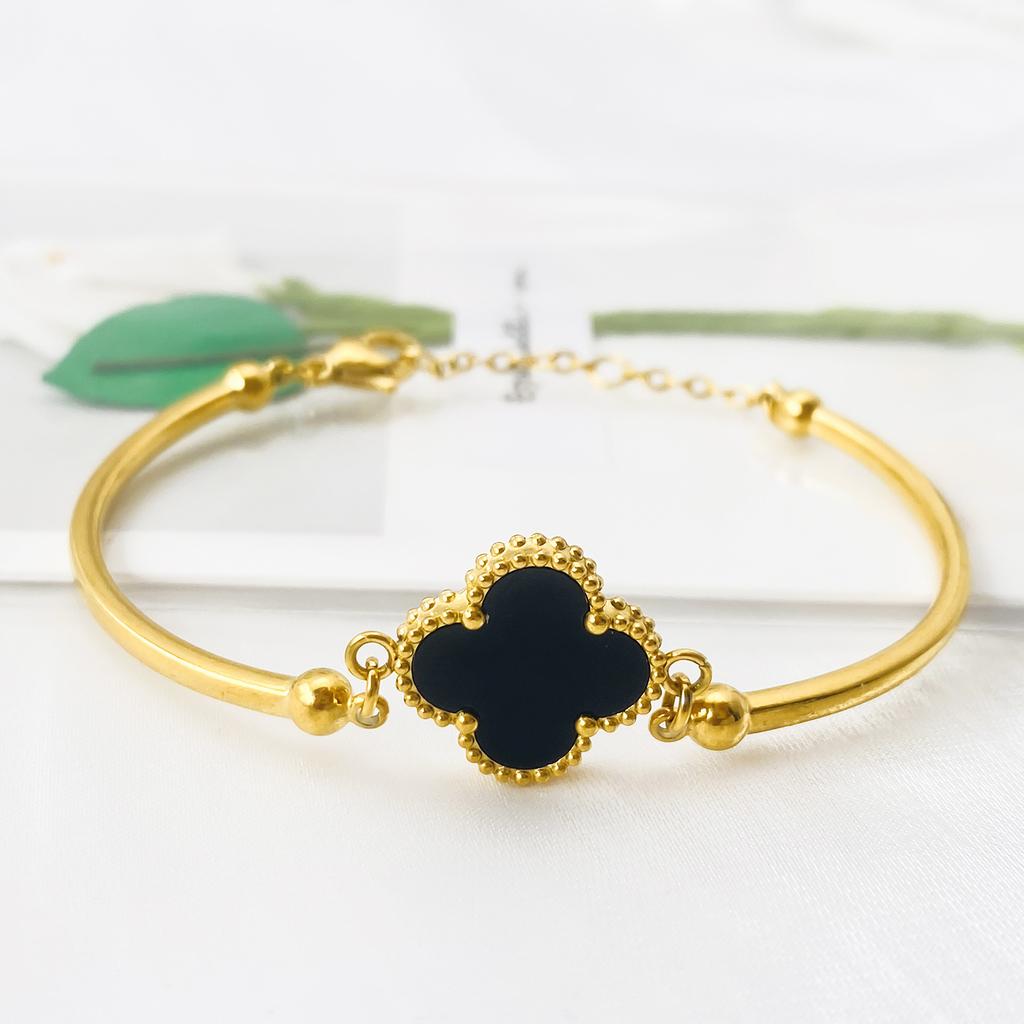 15mm Four-leaf Clover Single Flower Laser-engraved Bracelet Vacuum Plated Four-leaf Clover Women's Bracelet