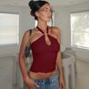 Pure Color Fancy Metal Buckle Halter Lace-up Vest 2025 Summer Wear Sexy Silm Slimming Short Top