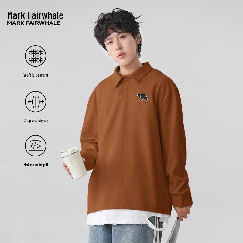 Mark Fairwhale Men's Long Sleeve Waffle Polo Shirt with Whale Graphic