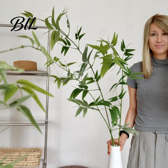 Minimalist Faux Greenery for Office Bamboo Tree Branches, Long Stems Greenery, Artificial Plants, Leaves Flexible Bending Stems, Zen Style Branches