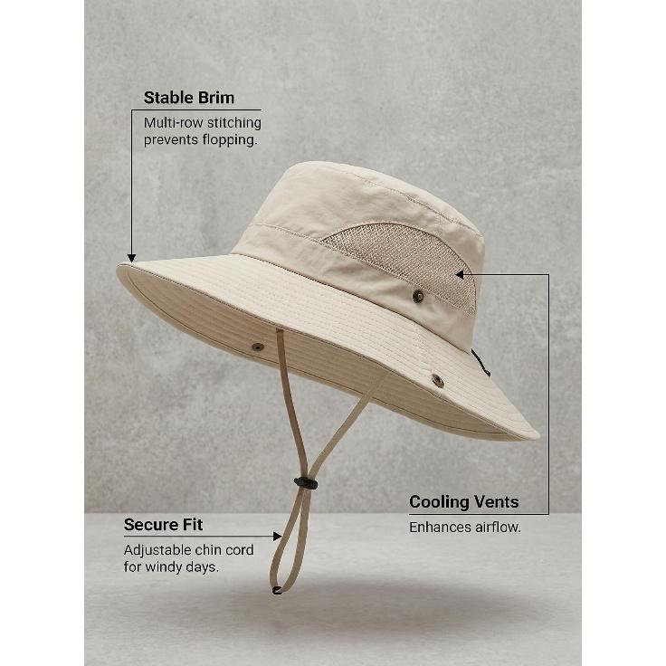 Women's Sun Hat Wide Brim Bucket Hat for Outdoor Breathable Mesh Ponytail Hole Adjustable Foldable UPF 50+ Windproof