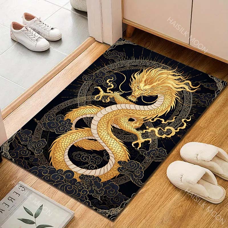 1PC Golden Chinese dragon amid clouds Carpet for Living Room Bedroom Sofa Home Decor Rus Non-slip Floor Mat Luxury Gift