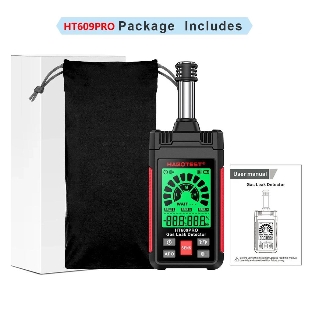 HT609/HT609PRO Portable Gas Leak Detector Handheld Combustible Flammable Natural Gas Tester with Visible Audible Alarm Monitor