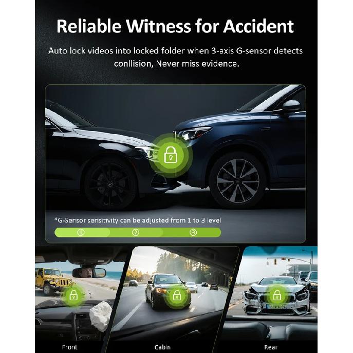 4k 3 channel dash cam , Starvis sensor dash camera front rear,24/7 parking mode,night vision ,64GB card included