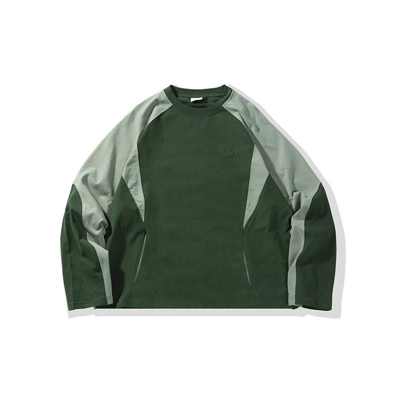 Unisex Japansk Retro Färgblock Lapptäcke Huvtröja - Avslappnad Lös Passform Långärmad T-shirt