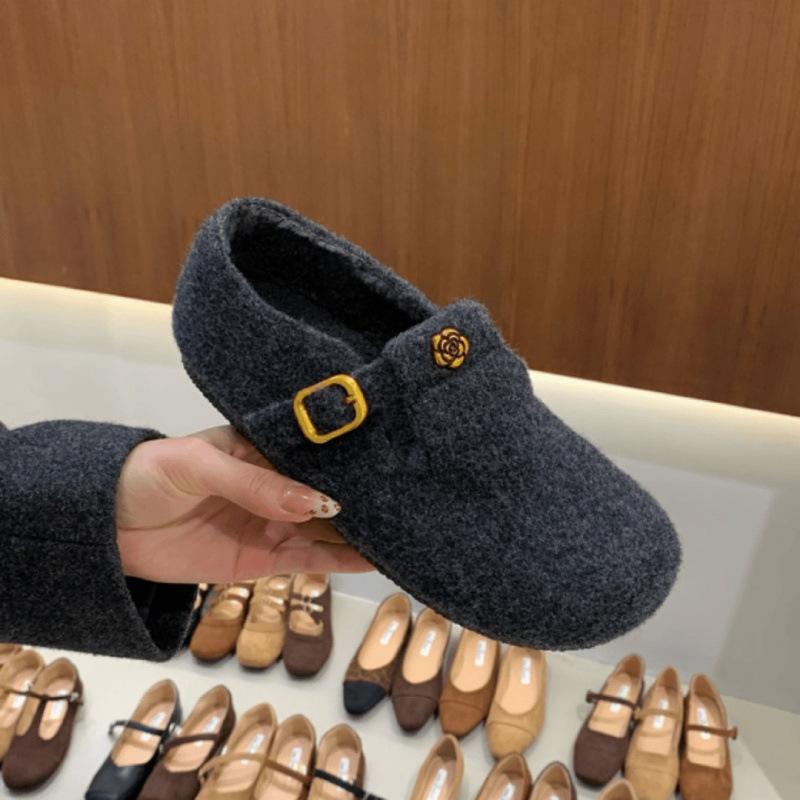 Inner height increase gray Mary Jane single shoes autumn and winter plush shoes warm cotton shoes evening shoes