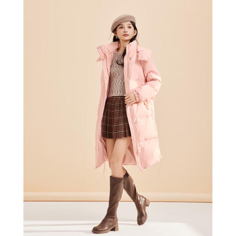 IEF Women's Korean Style Slimming Hooded Long Down Jacket