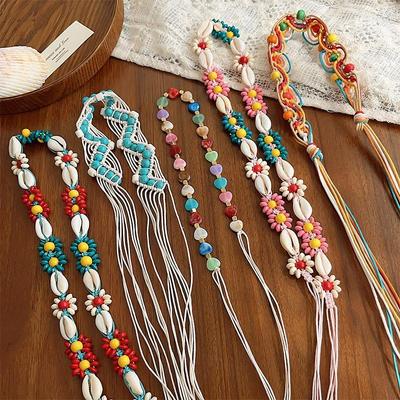 Bohemian Hand-Woven Colorful Flower Shell Beaded Waist Chain  Retro Women'S Dress Accessories Belt Decoration