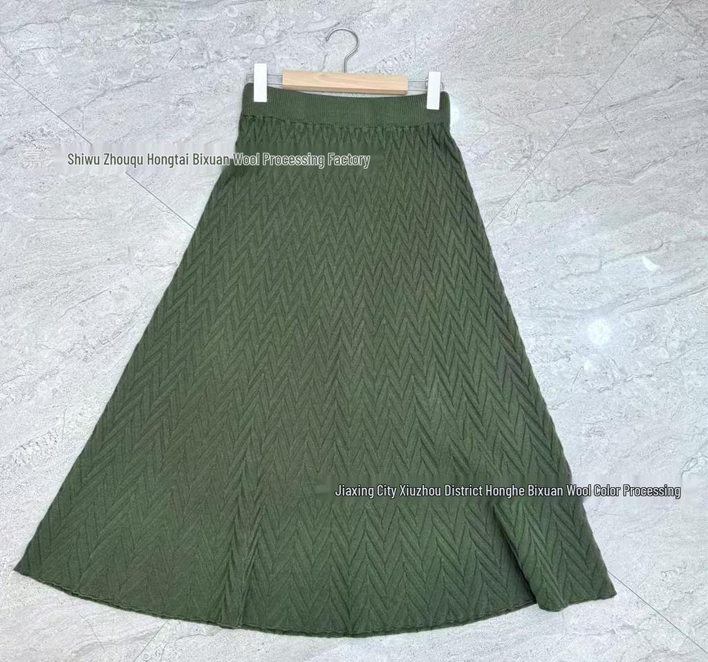 Herbst/Winter A-Linien Strukturierter Lagenstrickrock - Damen Elastischer Bund, Mittellang, Einfarbig