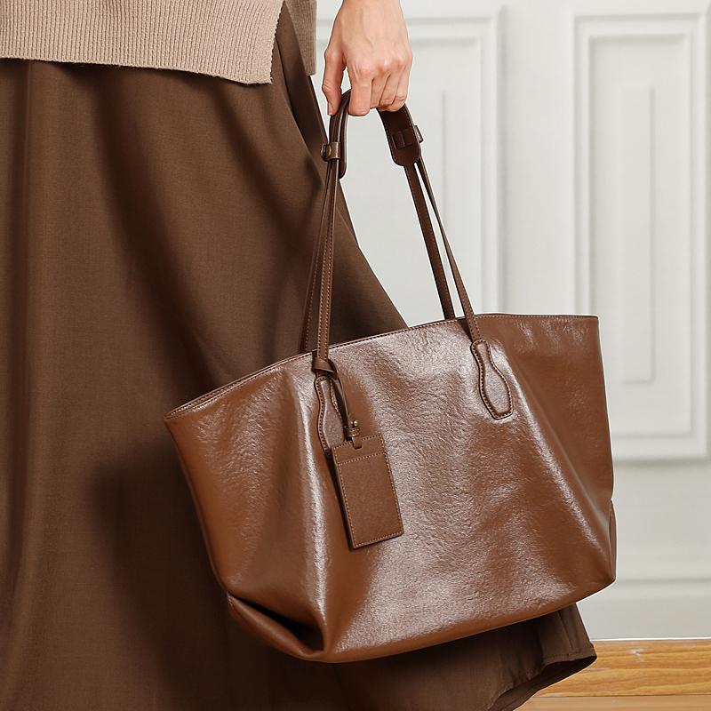 Burminsa Cowhide Genuine Leather Large Soft Shoulder Tote Bags For Women 2026 Luxury Designer Big Shopping Work Ladies Handbags